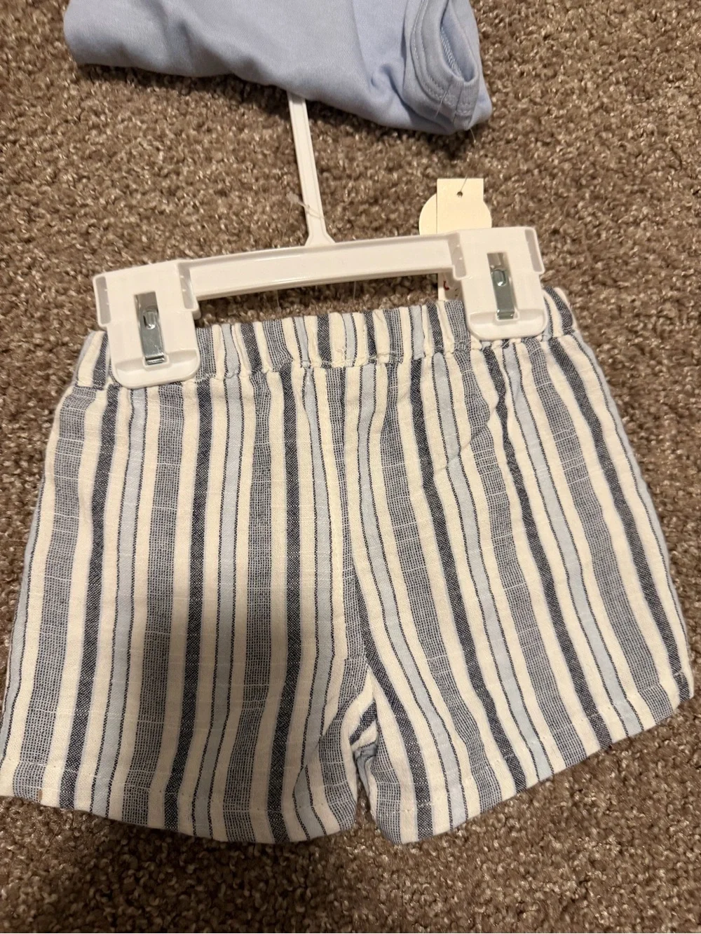 Tahari Light Blue Bodysuit with Striped Shorts